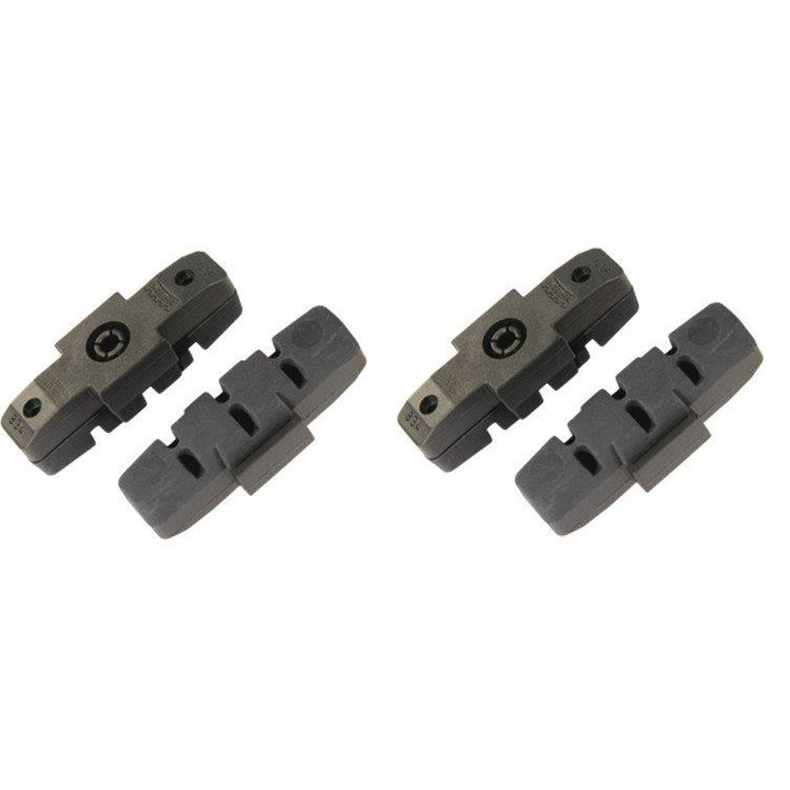 4 schwarze Magura Bremsklötze für HS-Felgenbremsen, kompatibel mit Alu- und Keramikfelgen, Vorder- und Rückansicht.