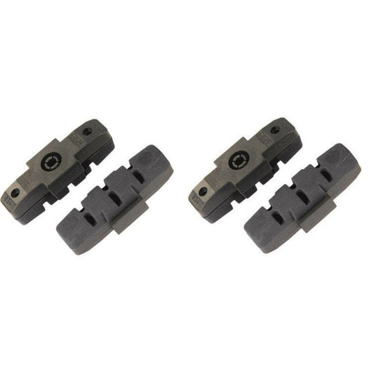 4 schwarze Magura Bremsklötze für HS-Felgenbremsen, kompatibel mit Alu- und Keramikfelgen, Vorder- und Rückansicht.