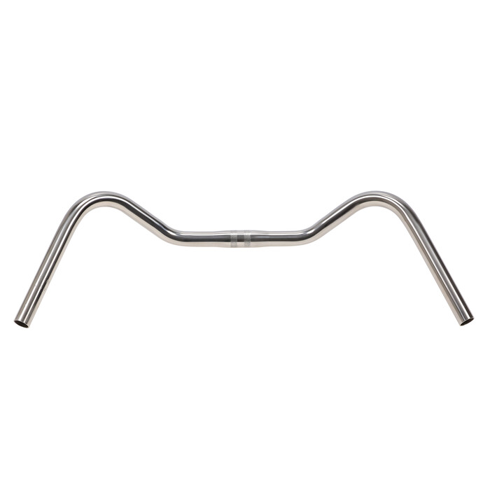 Frontansicht des Ergotec Stuttgarter Lenkers aus Edelstahl mit ergonomischen Griffenden und 25,4 mm Klemmung